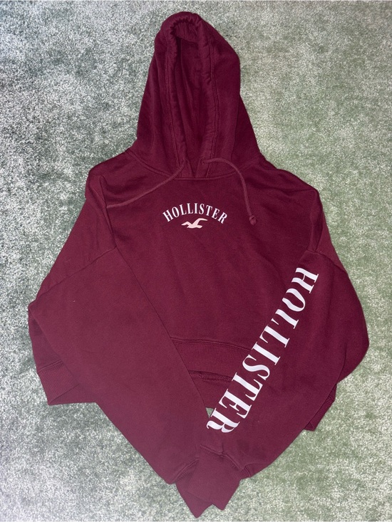 Hollister Tops - Hollister Maroon Logo Hoodie with White Print